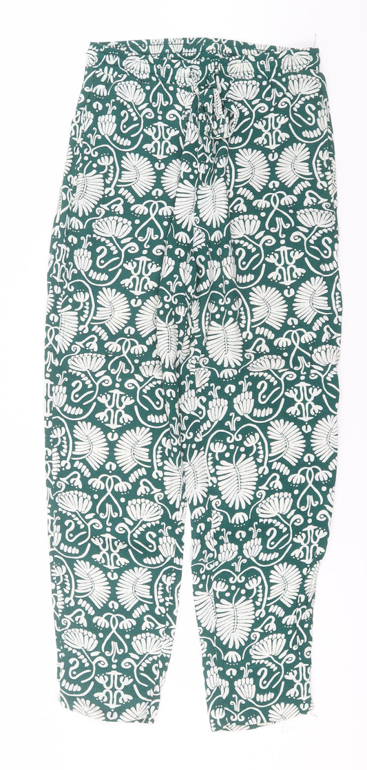 H&M Womens Green Floral Viscose Trousers  Size 4 L25 in Regular