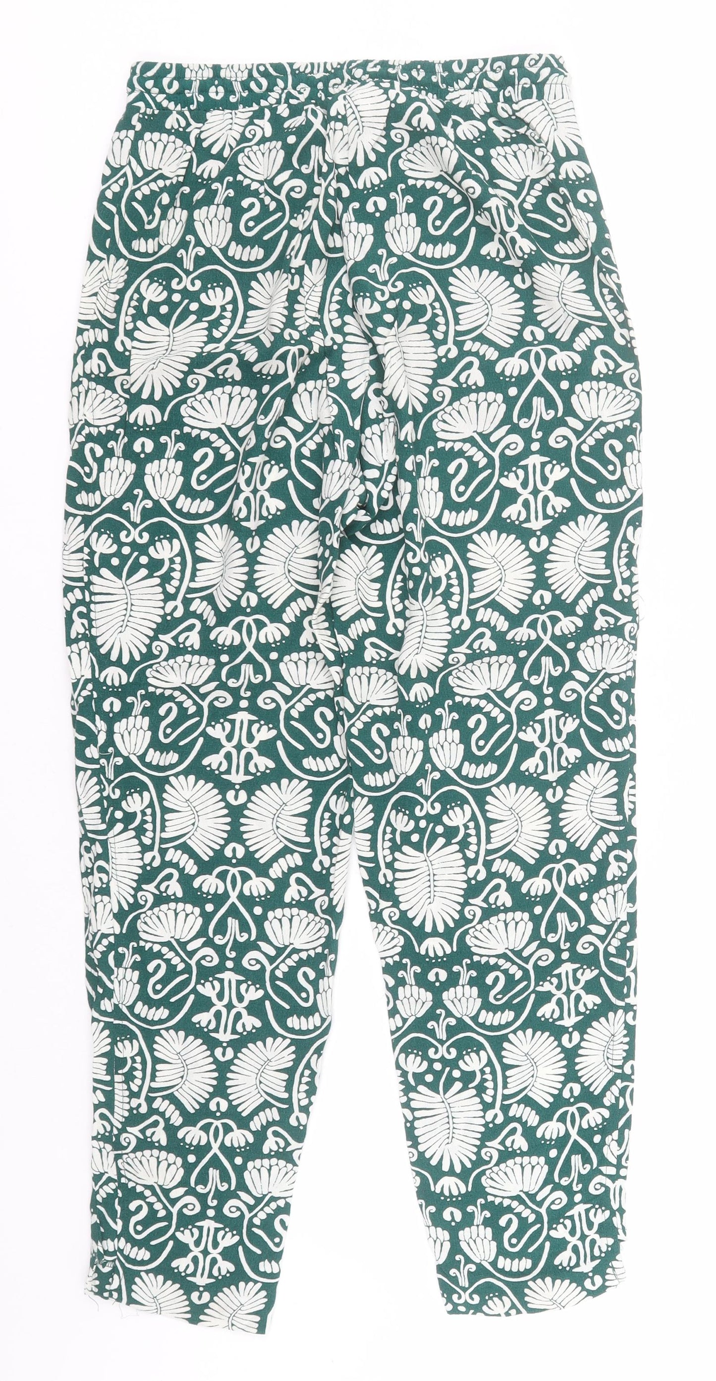 H&M Womens Green Floral Viscose Trousers  Size 4 L25 in Regular