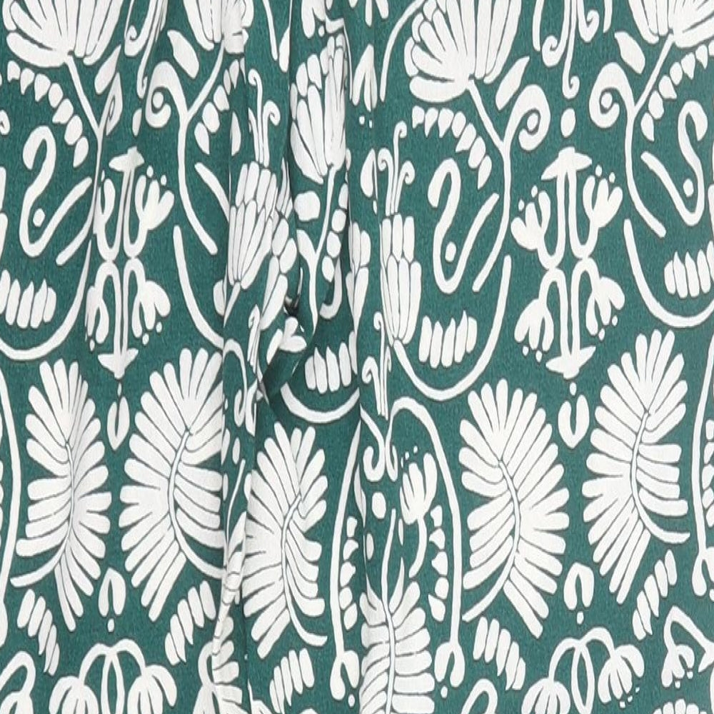 H&M Womens Green Floral Viscose Trousers  Size 4 L25 in Regular