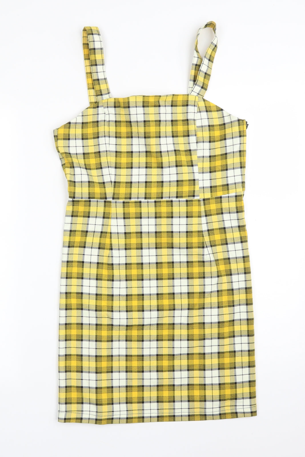 H&M Womens Yellow Check Polyester Bodycon  Size 10
