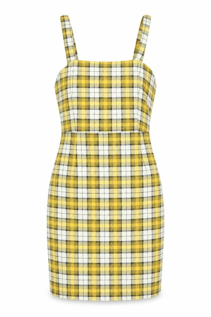 H&M Womens Yellow Check Polyester Bodycon  Size 10