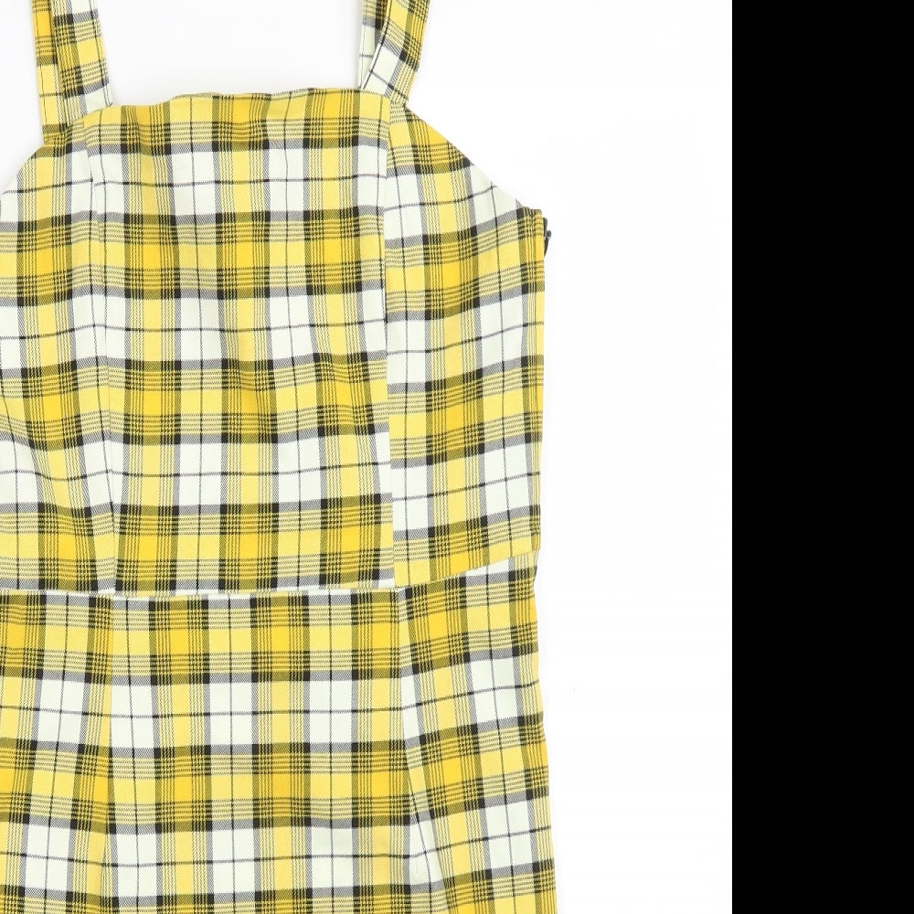 H&M Womens Yellow Check Polyester Bodycon  Size 10