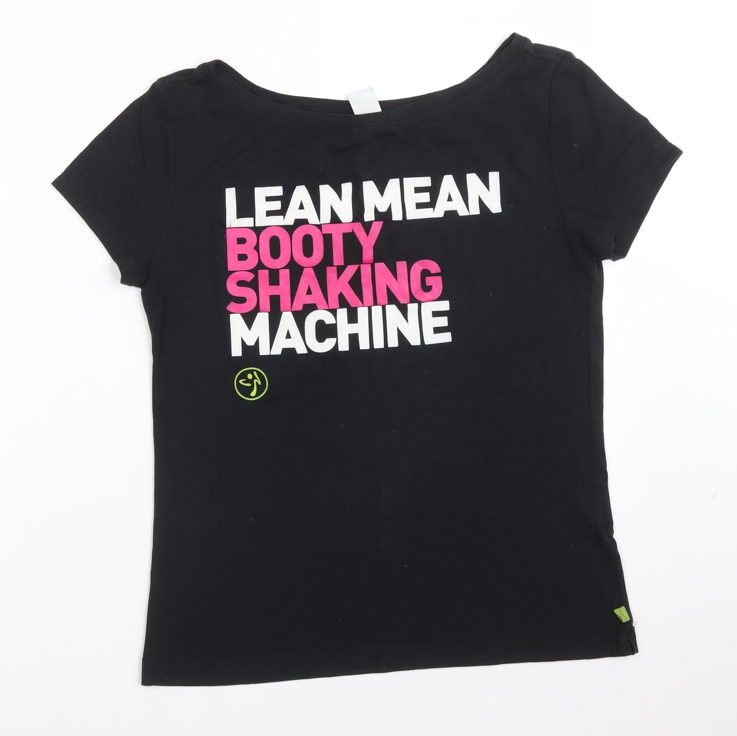 Zumba Womens Black  Polyester Basic T-Shirt Size XS Round Neck - LEAN MEAN BOOTY SHAKING MACHINE