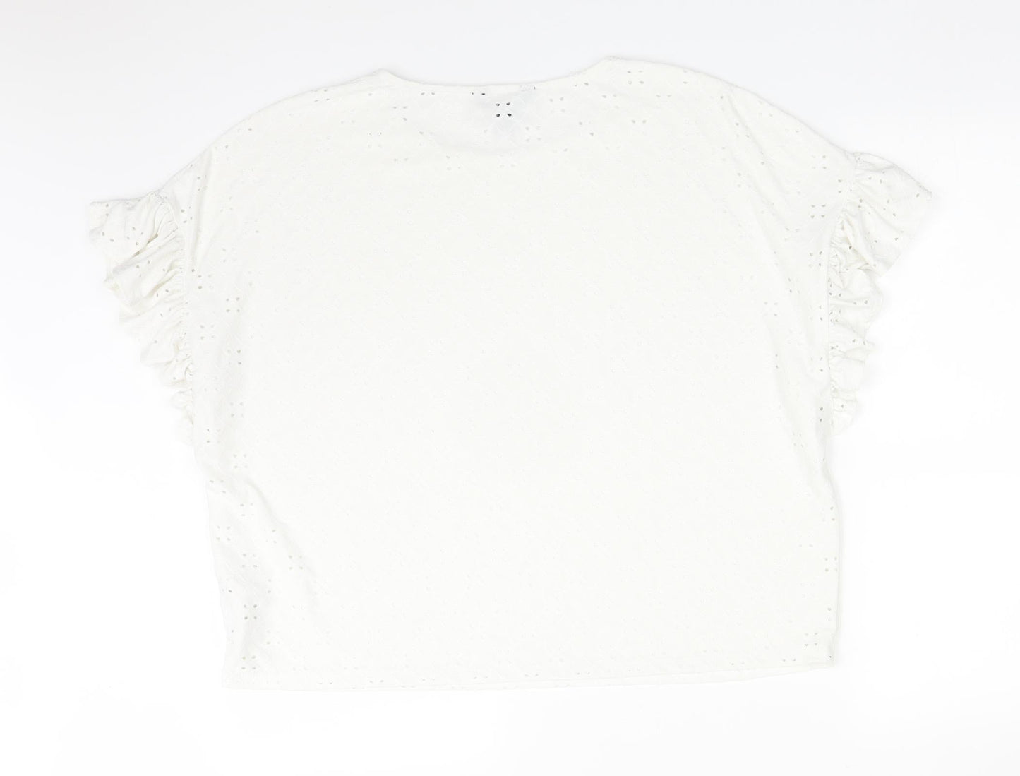 New Look Womens White Floral Polyester Basic T-Shirt Size 14 Round Neck