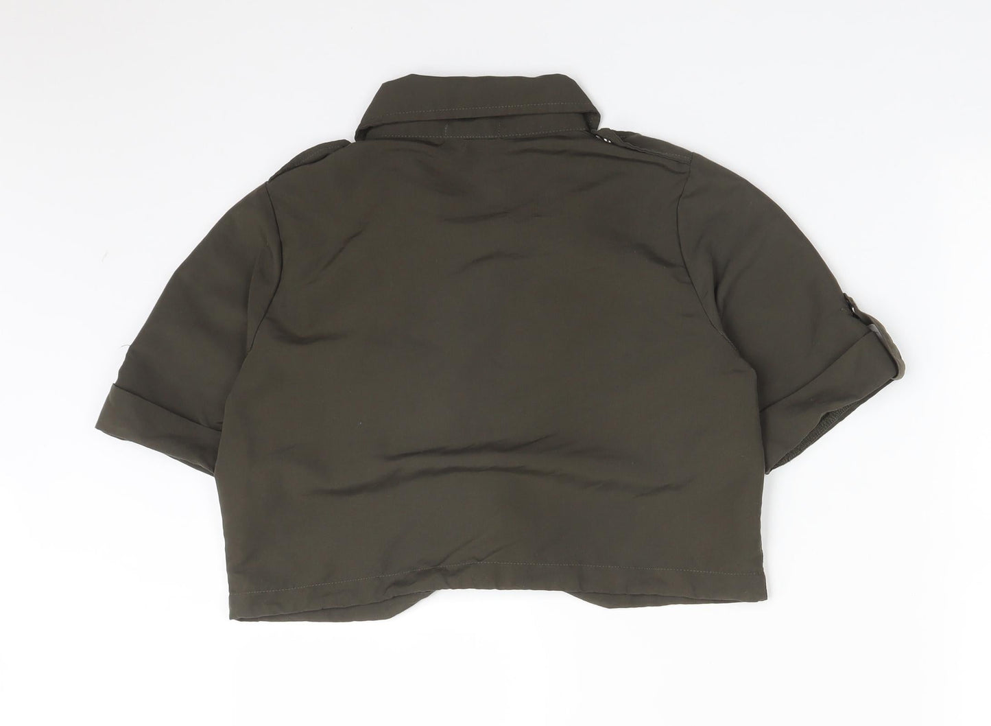 RISING Womens Green  Polyester Basic Button-Up Size S Collared