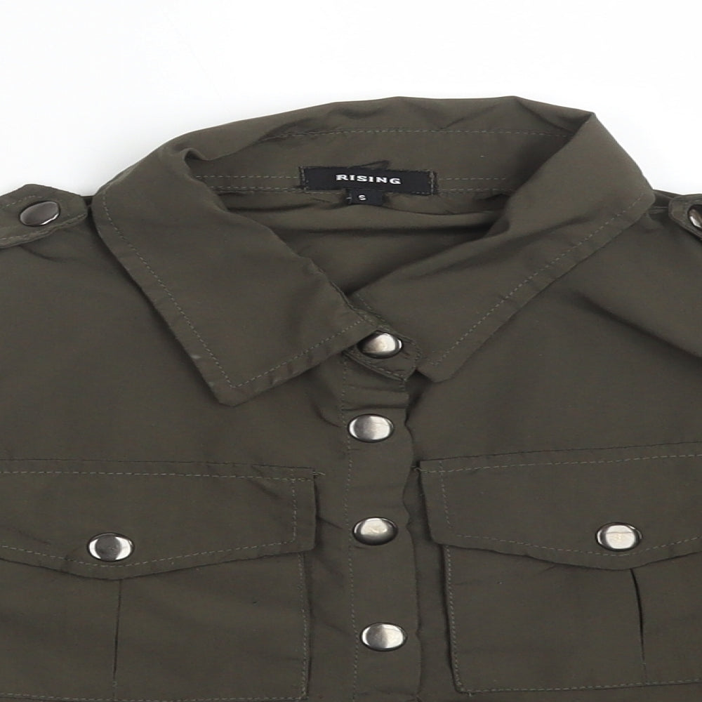 RISING Womens Green  Polyester Basic Button-Up Size S Collared