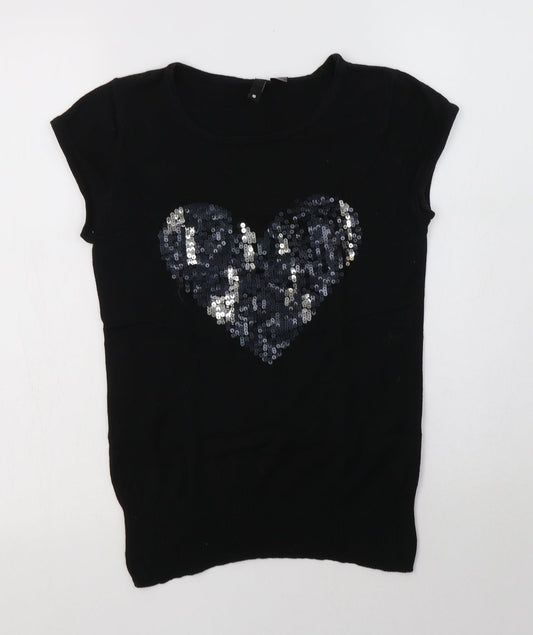 H&M Womens Black Crew Neck  Cotton Pullover Jumper Size 8   - Heart