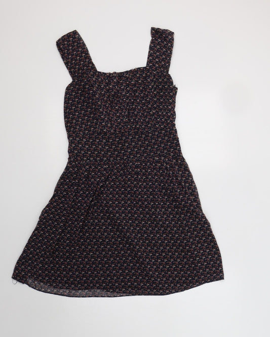 Love Womens Blue Geometric Polyester Fit & Flare  Size M  Scoop Neck Zip - Anchor Print