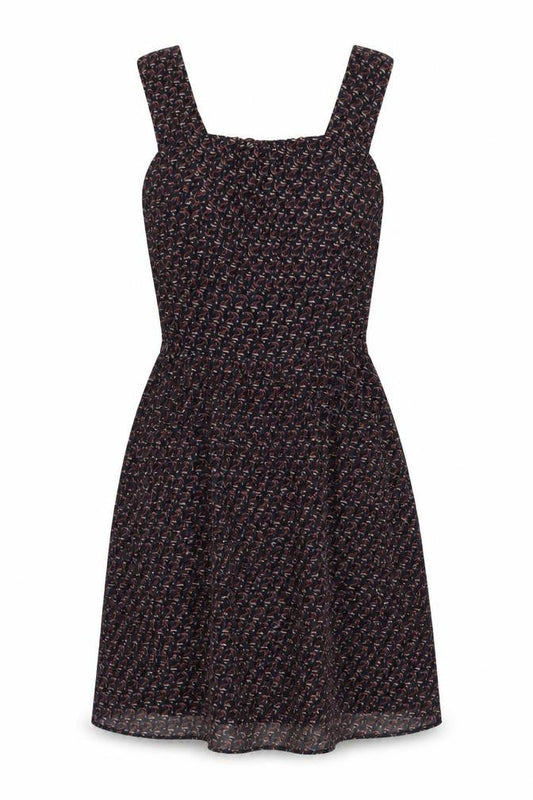 Love Womens Blue Geometric Polyester Fit & Flare  Size M  Scoop Neck Zip - Anchor Print