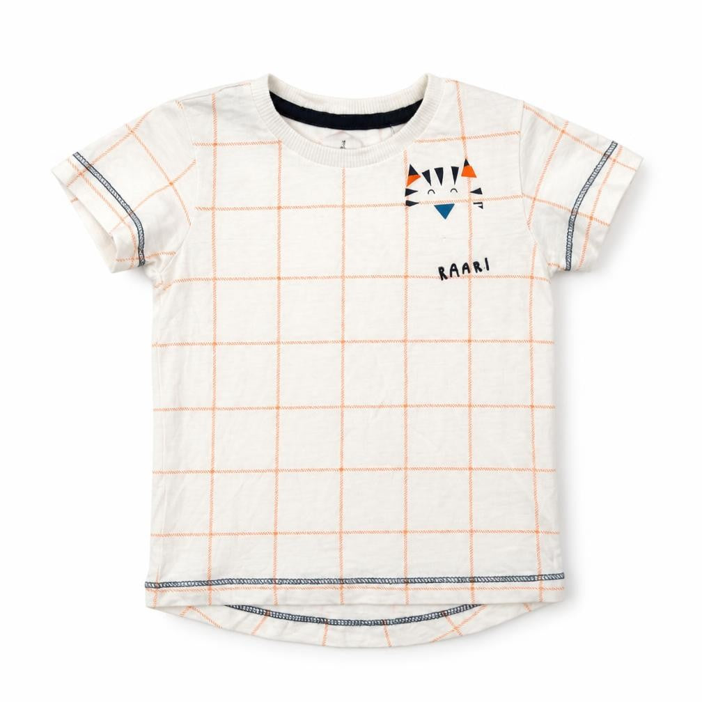 Next Baby White Check Cotton Basic T-Shirt Size 3-6 Months Crew Neck
