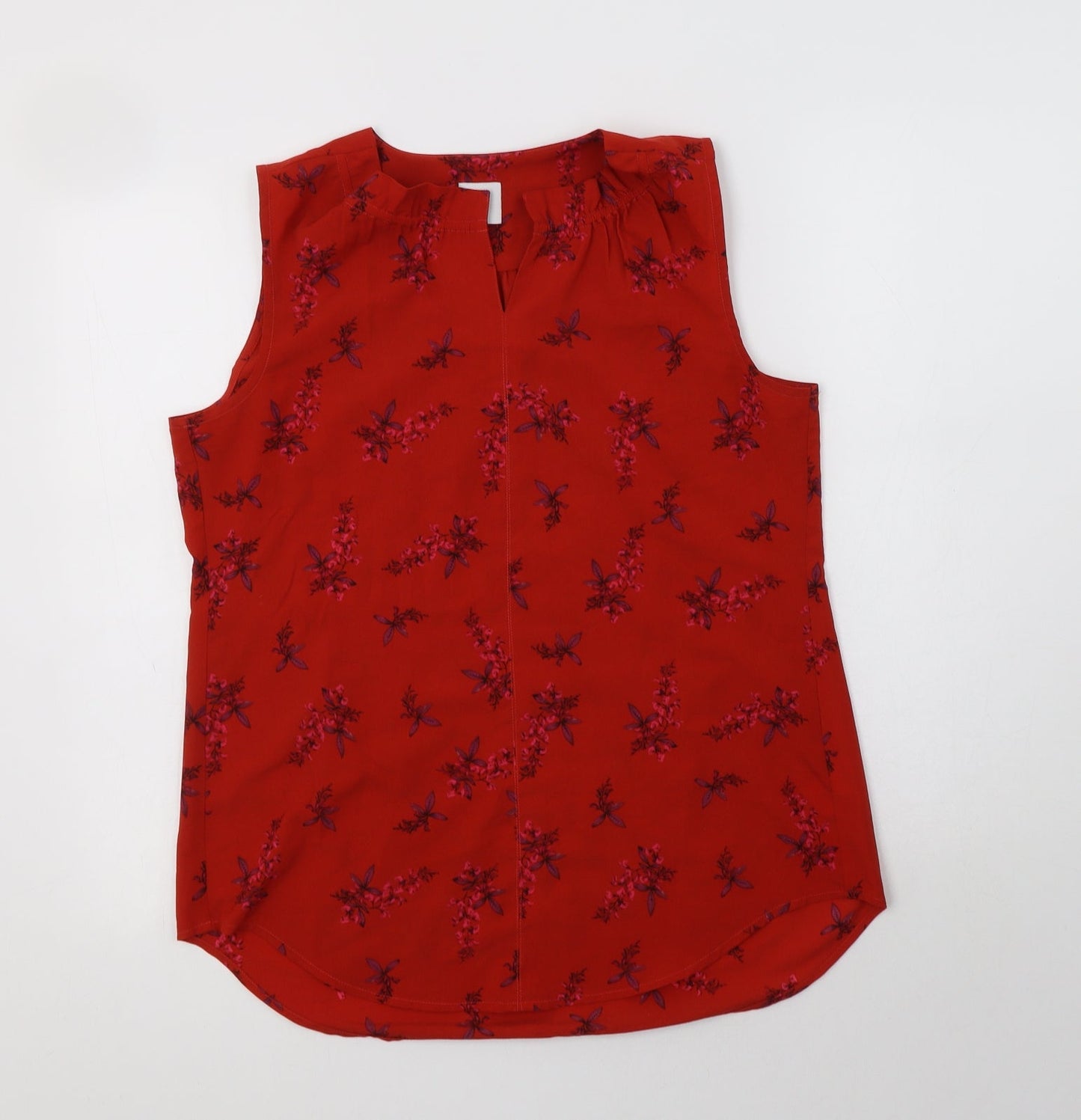 CAbi Womens Red Floral Polyester Basic Blouse Size S V-Neck