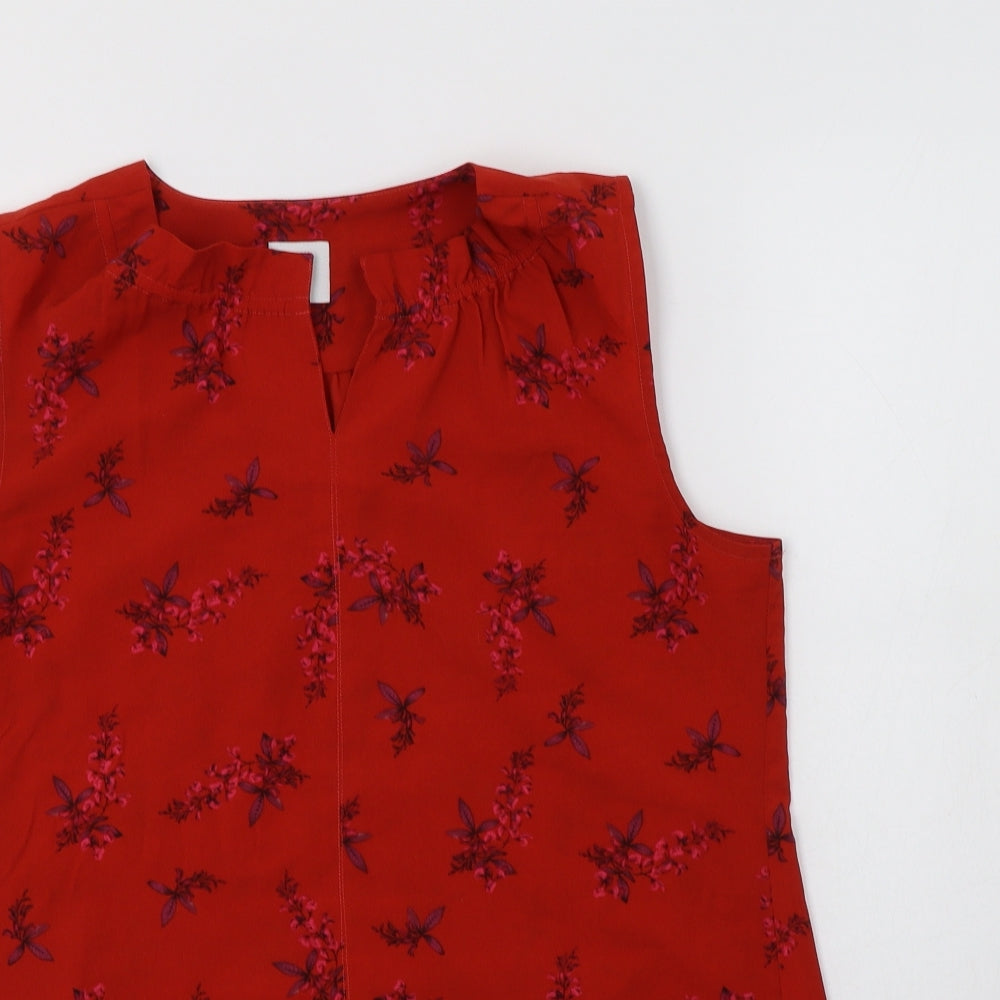 CAbi Womens Red Floral Polyester Basic Blouse Size S V-Neck