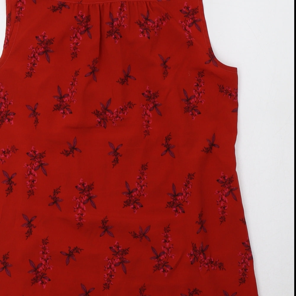 CAbi Womens Red Floral Polyester Basic Blouse Size S V-Neck