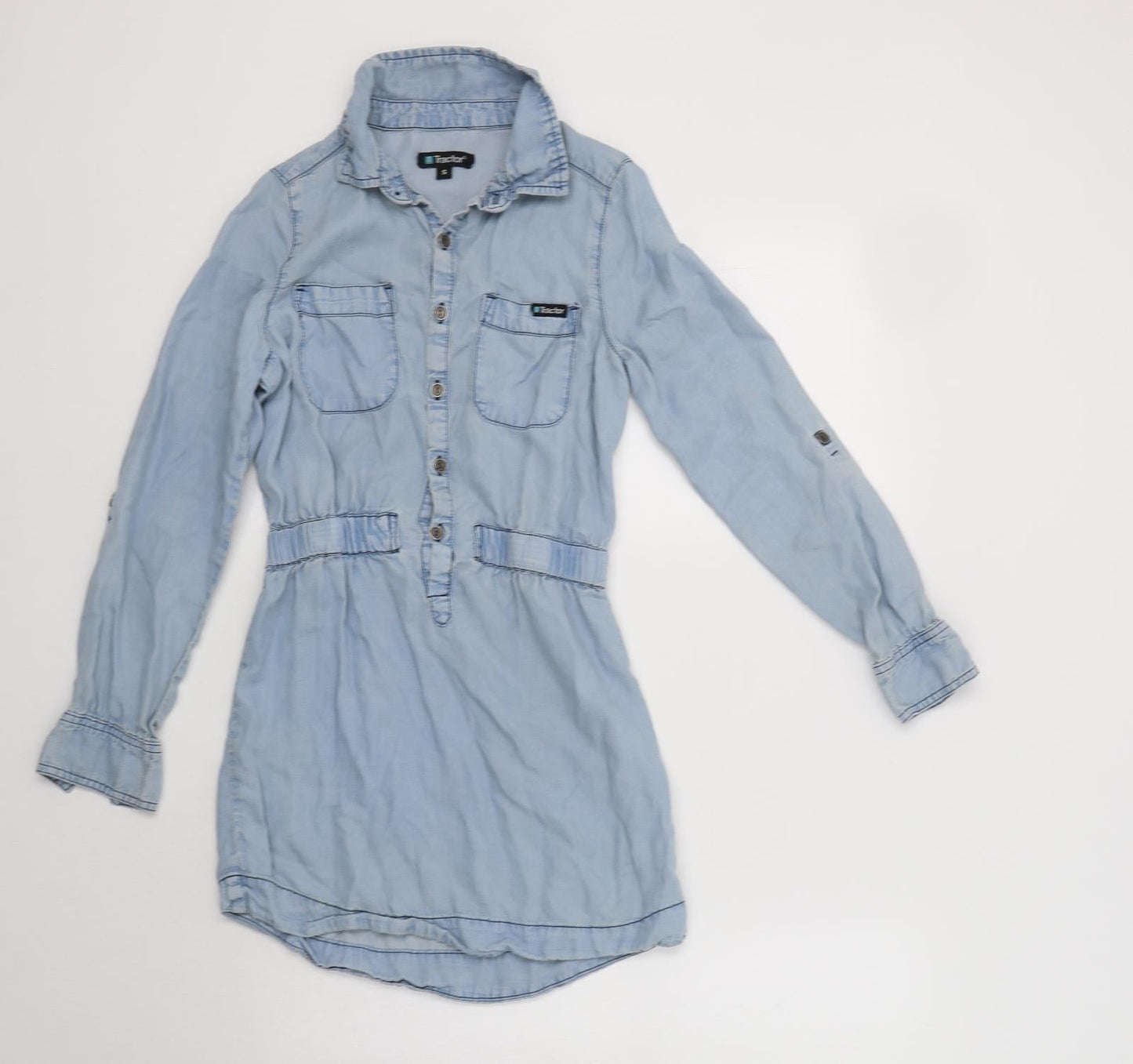 Tractor Womens Blue  Lyocell Basic Button-Up Size S Collared