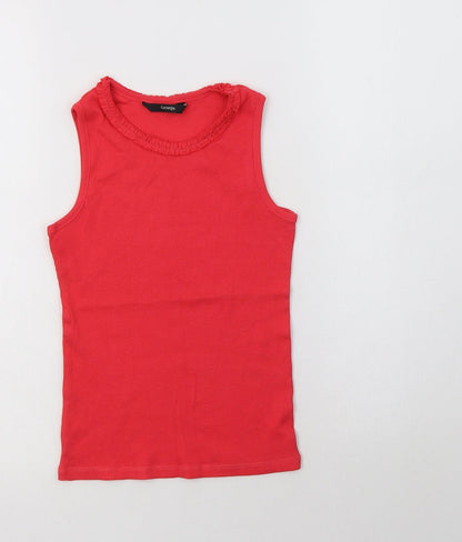 Preloved George Girls Pink  Cotton Basic Tank Size 7-8 Years Crew Neck - Front