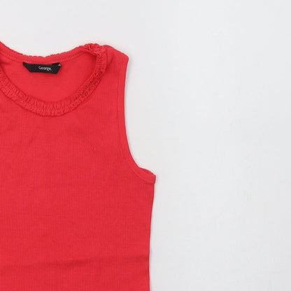 Preloved George Girls Pink  Cotton Basic Tank Size 7-8 Years Crew Neck - Detail