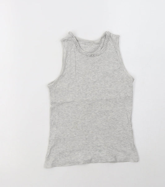 George Girls Grey  Cotton Basic Tank Size 7-8 Years Crew Neck