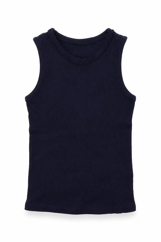 George Girls Blue  Cotton Basic Tank Size 7-8 Years Crew Neck