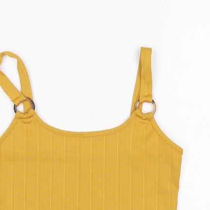 Preloved New Look Girls Yellow  Polyester Basic Tank Size 12-13 Years Round Neck - Detail