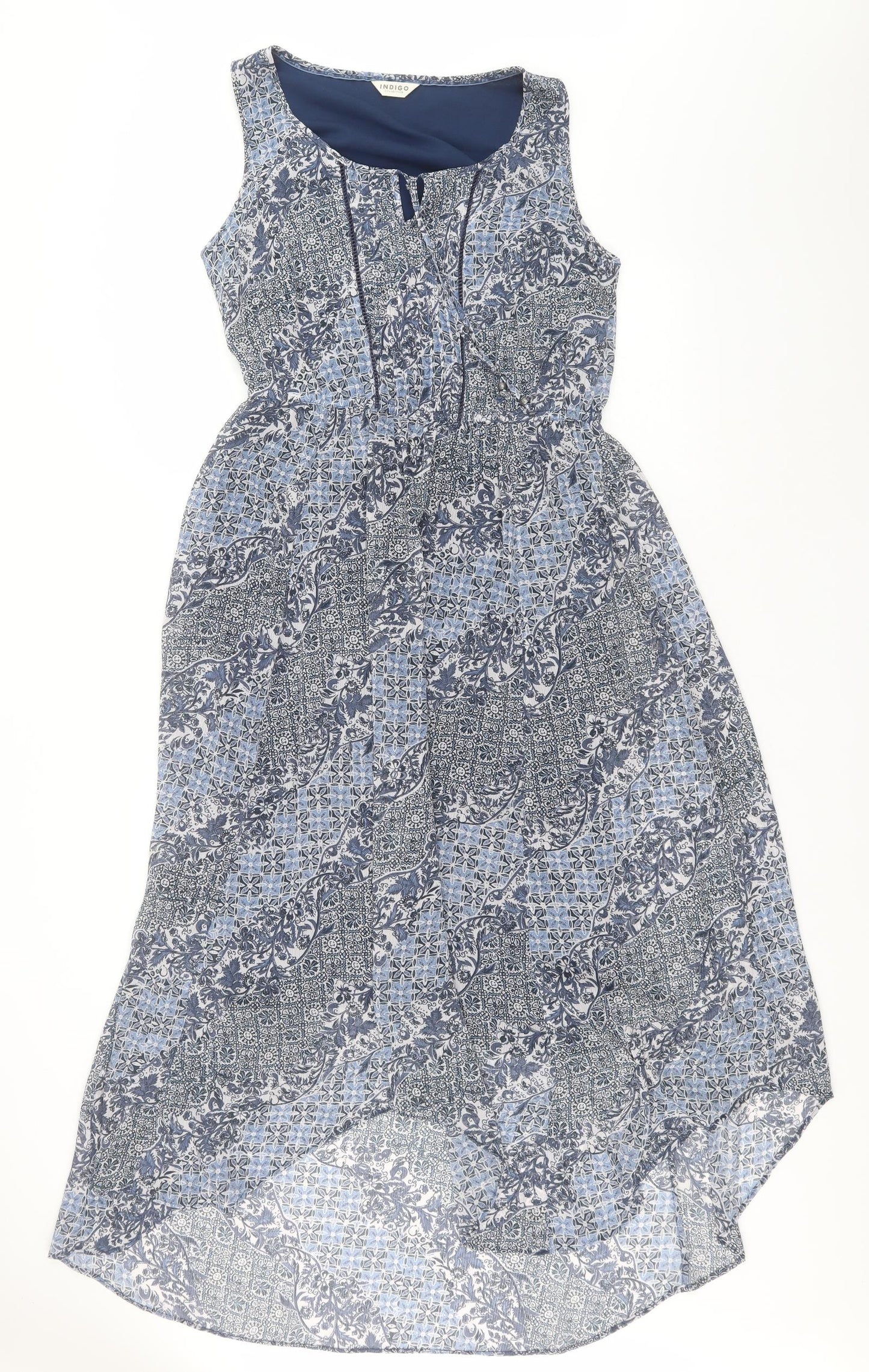 Indigo Womens Blue Geometric Polyester A-Line  Size 10  Round Neck