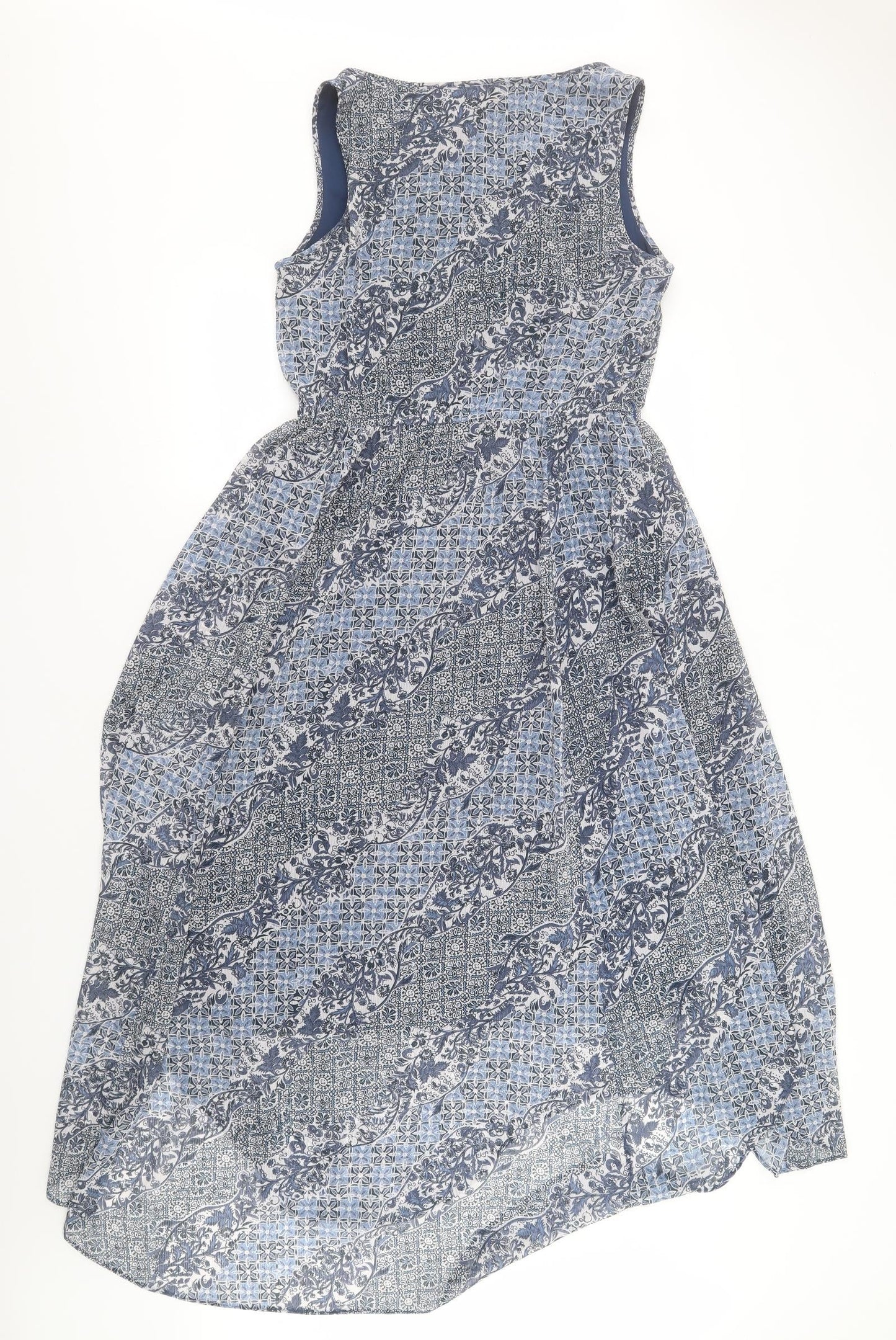 Indigo Womens Blue Geometric Polyester A-Line  Size 10  Round Neck