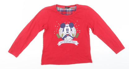 Preloved Disney Womens Red  Cotton Basic T-Shirt Size 10 Round Neck - Mickey Mouse, Christmas - Front