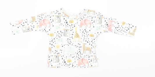 NEXT Baby White Animal Print Cotton Basic T-Shirt Size 0-3 Months Round Neck  - Animals