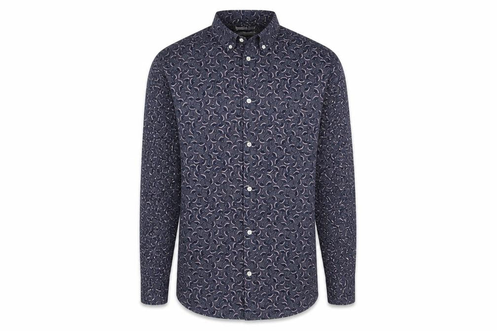 H&M Mens Blue Floral Cotton  Button-Up Size S Collared