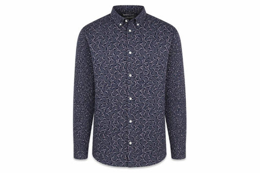 H&M Mens Blue Floral Cotton  Button-Up Size S Collared