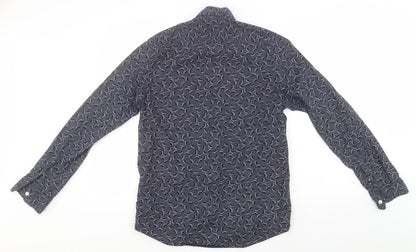 H&M Mens Blue Floral Cotton  Button-Up Size S Collared