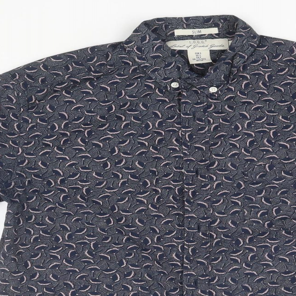H&M Mens Blue Floral Cotton  Button-Up Size S Collared