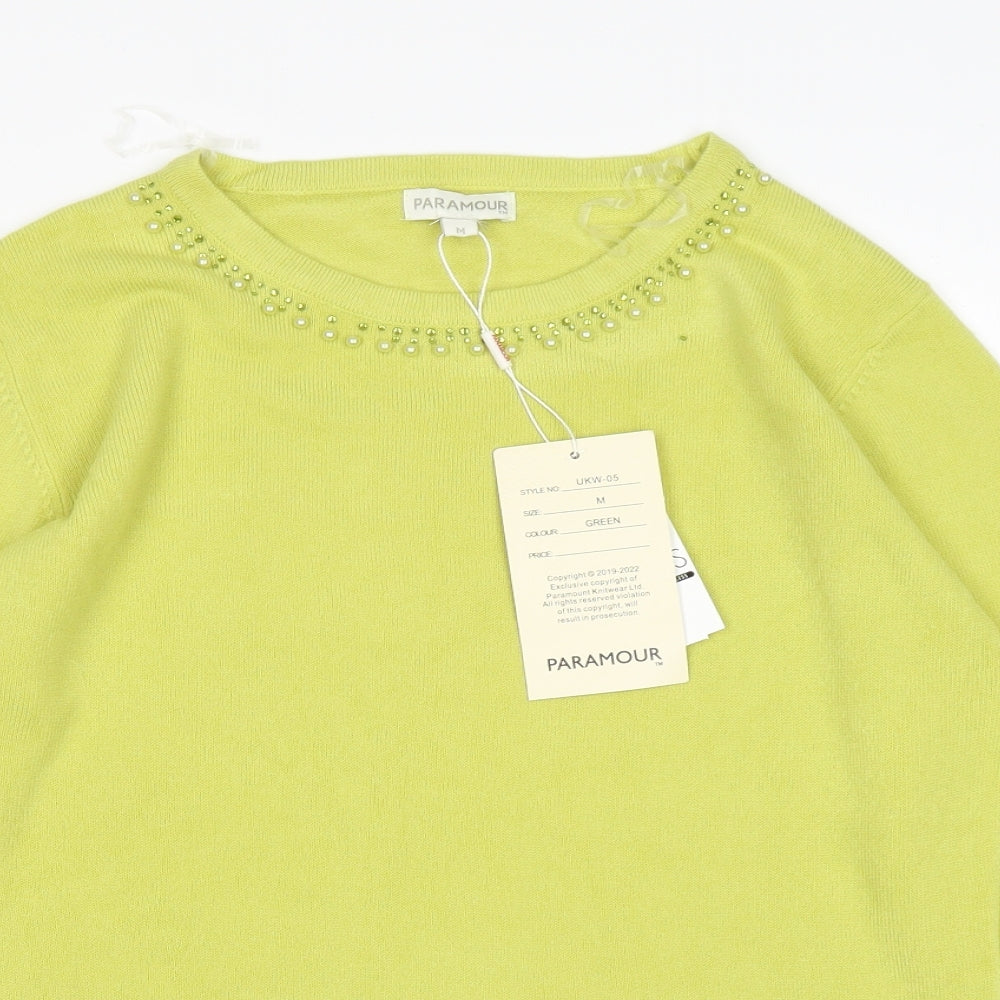 Paramour Womens Green Round Neck  Acrylic Pullover Jumper Size M