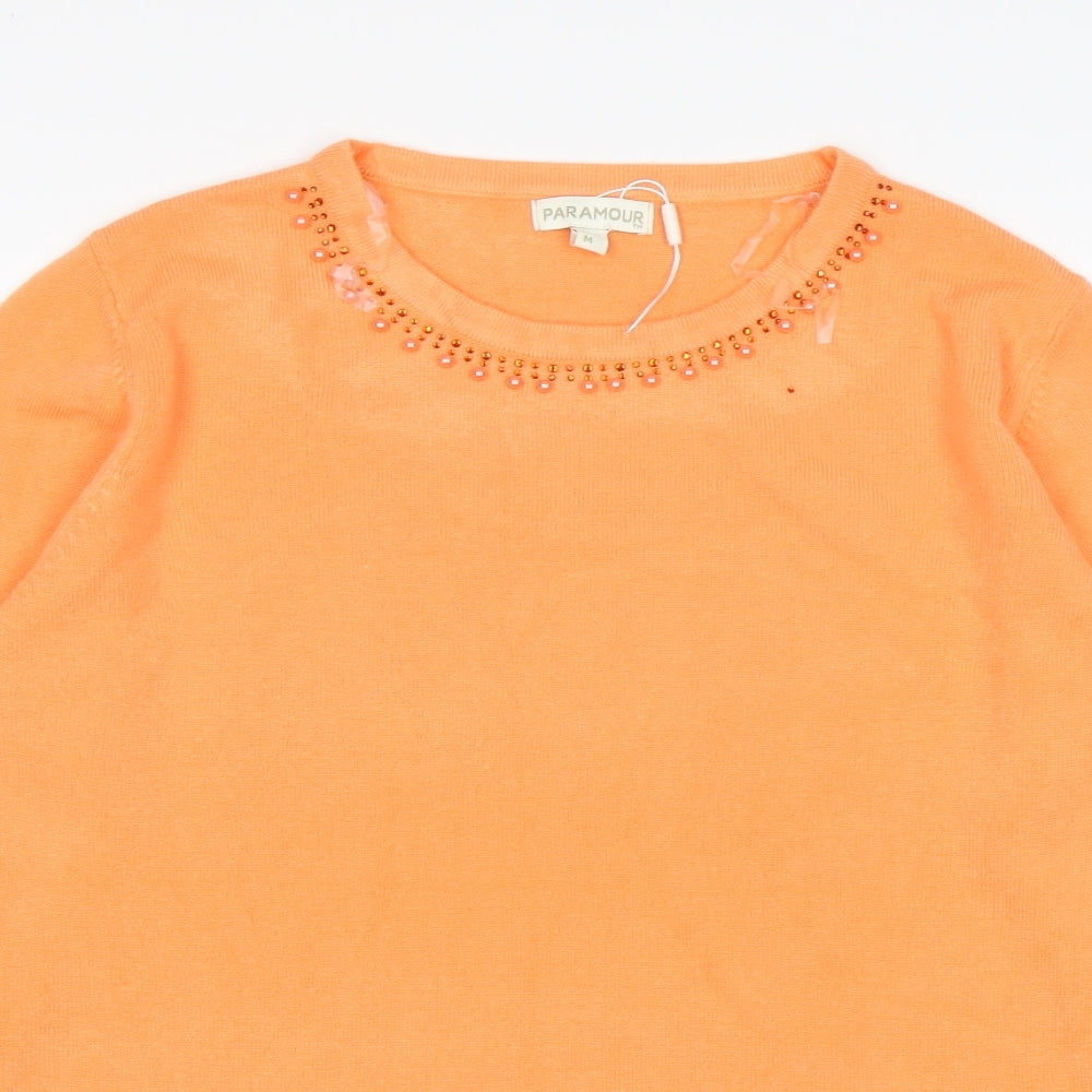 Paramour Womens Orange Round Neck  Acrylic Pullover Jumper Size M