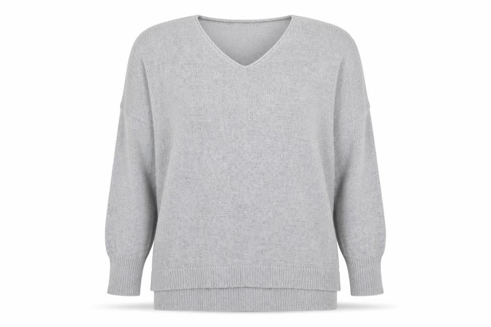 SheIn Womens Grey V-Neck  Acrylic Pullover Jumper Size L