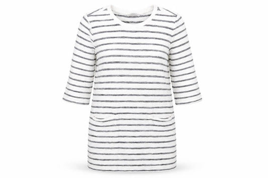 George Womens White Round Neck Striped Cotton Pullover Jumper Size 10