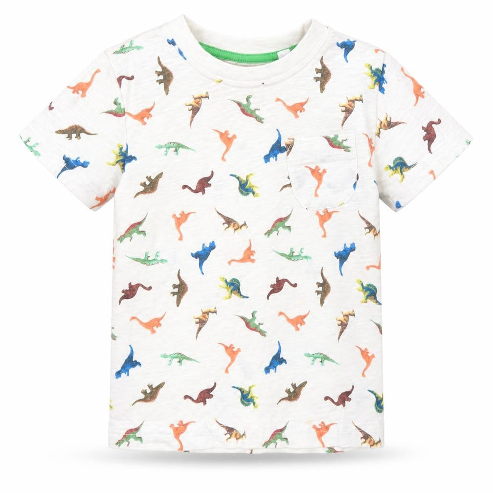 Next Girls White Animal Print Cotton Basic T-Shirt Size 9-12 Months Round Neck  - Dinosaurs