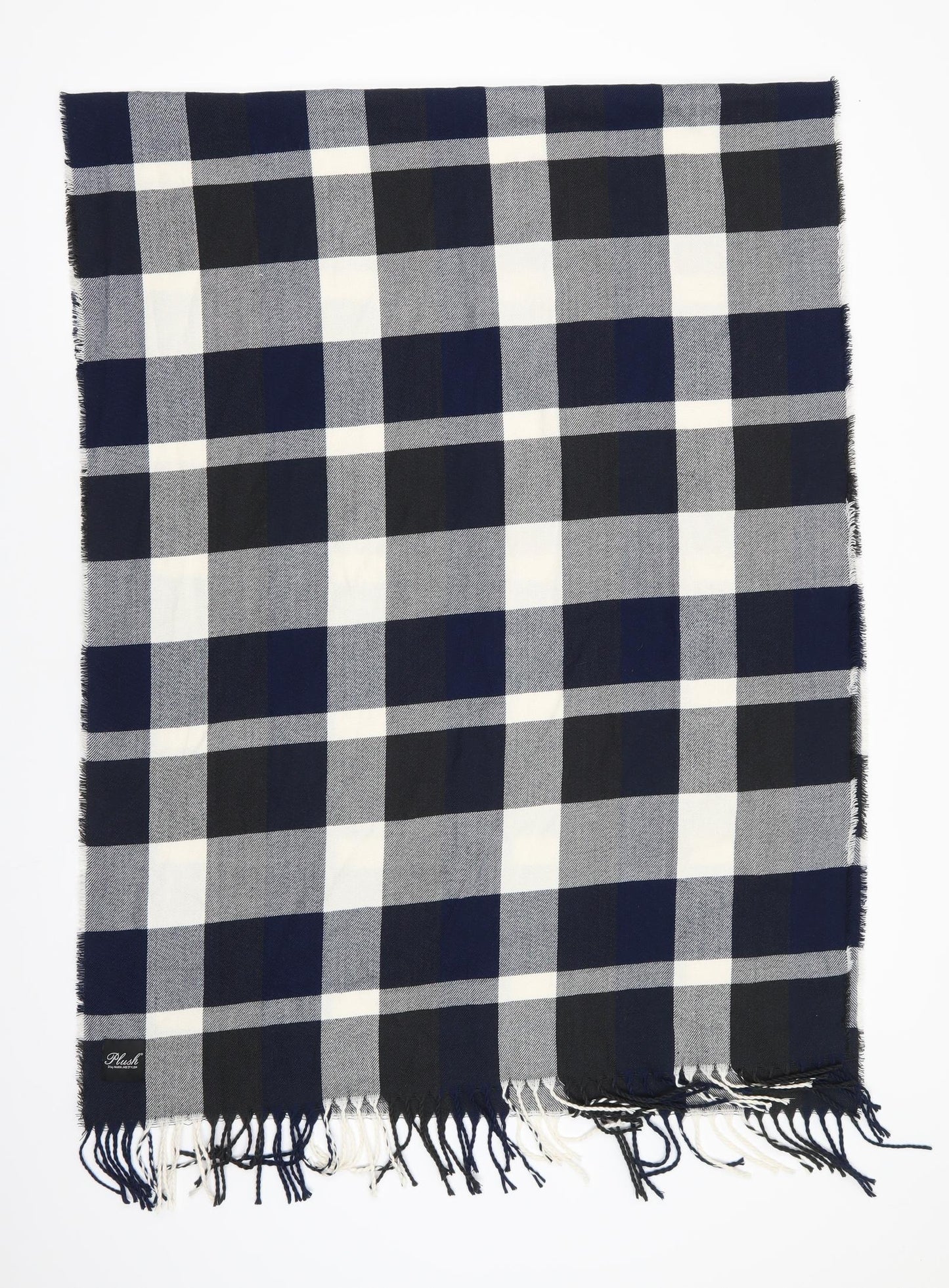 Plush Womens Blue Check Polyester  Shawl/Wrap    - Blue Black Grey Check