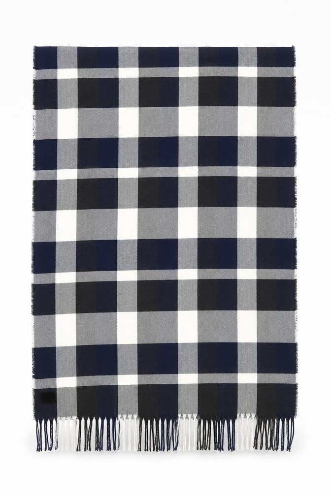 Plush Womens Blue Check Polyester  Shawl/Wrap    - Blue Black Grey Check