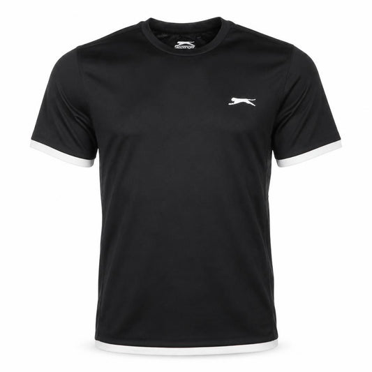 Slazenger Mens Black Animal Print Polyester Basic T-Shirt Size XS Round Neck Pullover - Slazenger CoolPass White trim arms & hemline
