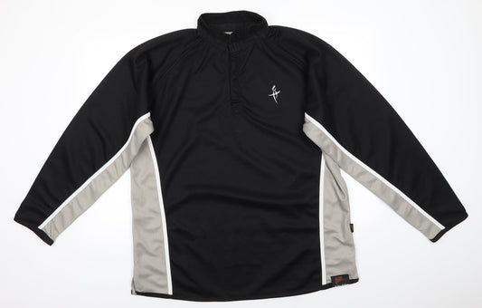 Preloved Falcon Mens Black  Polyester Henley Sweatshirt    - Black & Taupe Colour Block - Front