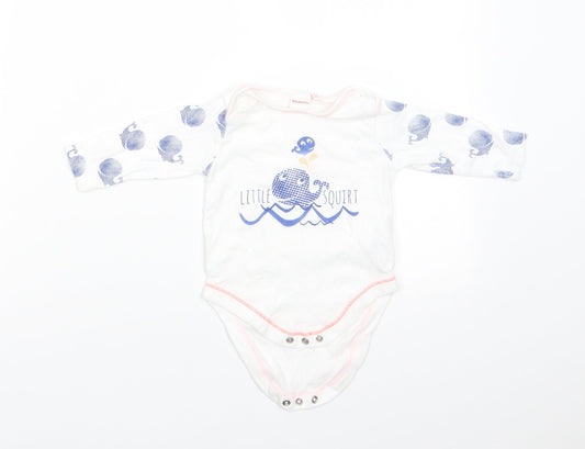 BlueZoo Baby White Animal Print Cotton Romper One-Piece Size 3-6 Months  Snap - Blue Whale Print Little Squirt