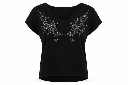 F&F Womens Black Geometric Polyester Basic Blouse Size 10 V-Neck