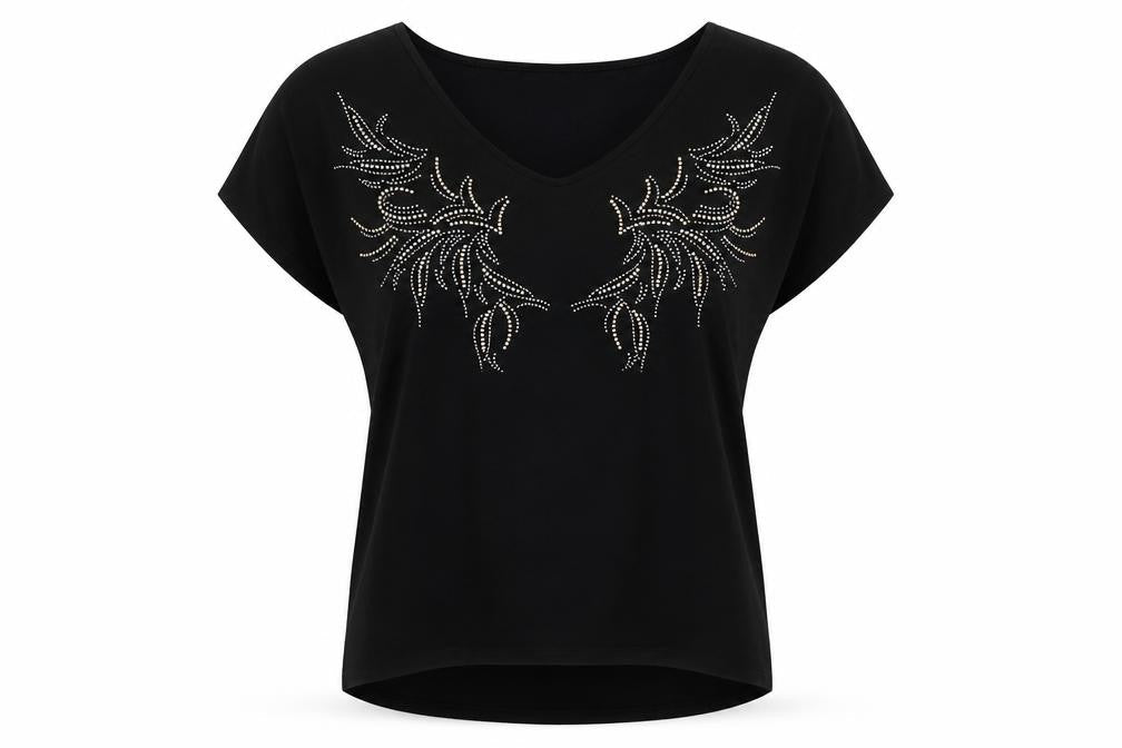 F&F Womens Black Geometric Polyester Basic Blouse Size 10 V-Neck