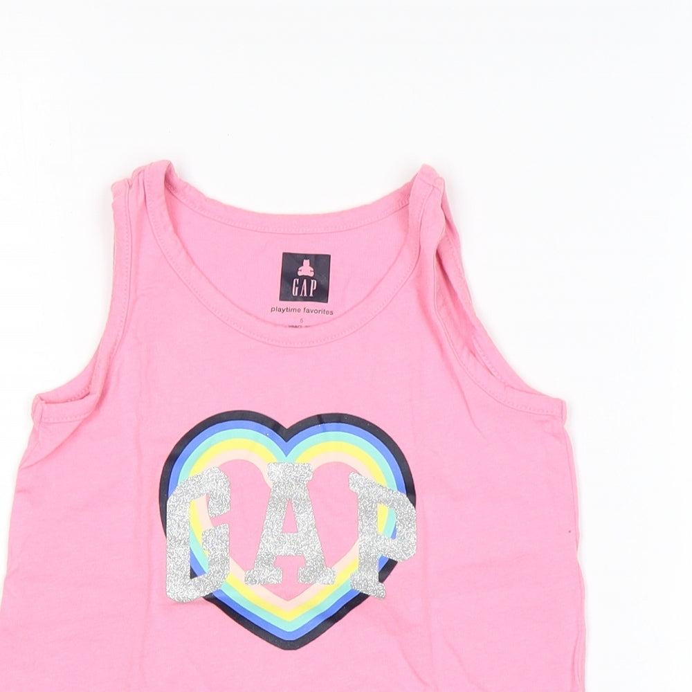 Gap Girls Pink  Cotton Basic Tank Size 5 Years Round Neck