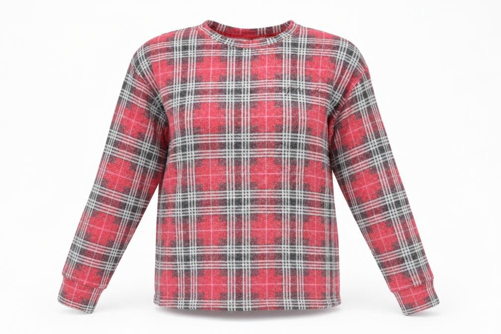 PINK Womens Red Round Neck Plaid Viscose Pullover Jumper Size S