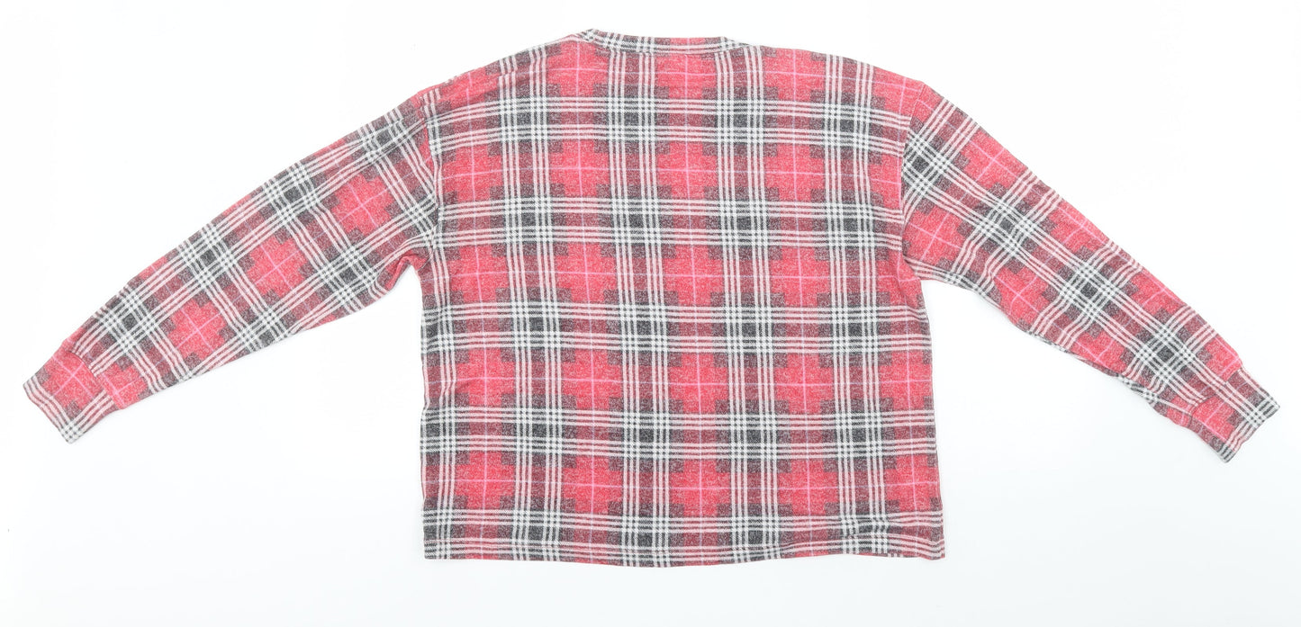 PINK Womens Red Round Neck Plaid Viscose Pullover Jumper Size S