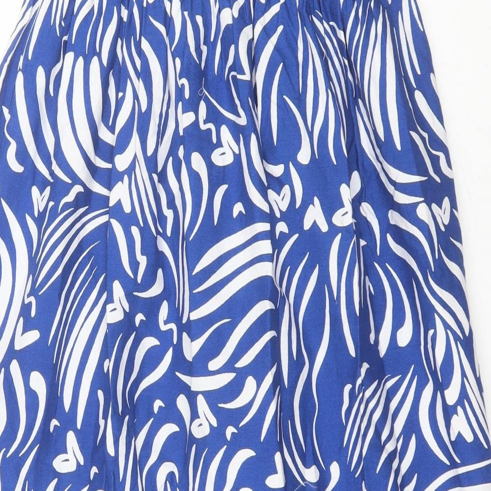 Primark Womens Blue Animal Print Cotton A-Line  Size 4  Off the Shoulder