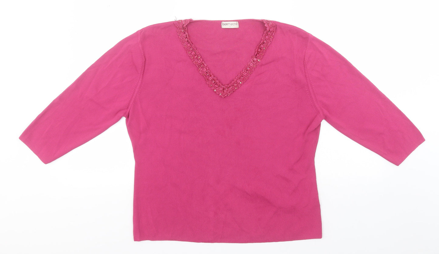 Bonmarché Womens Pink Round Neck  Viscose Pullover Jumper Size L
