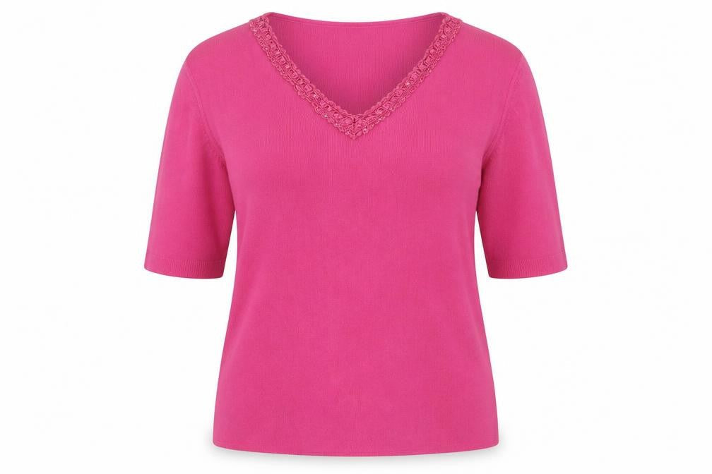 Bonmarché Womens Pink Round Neck Viscose Pullover Jumper Size L