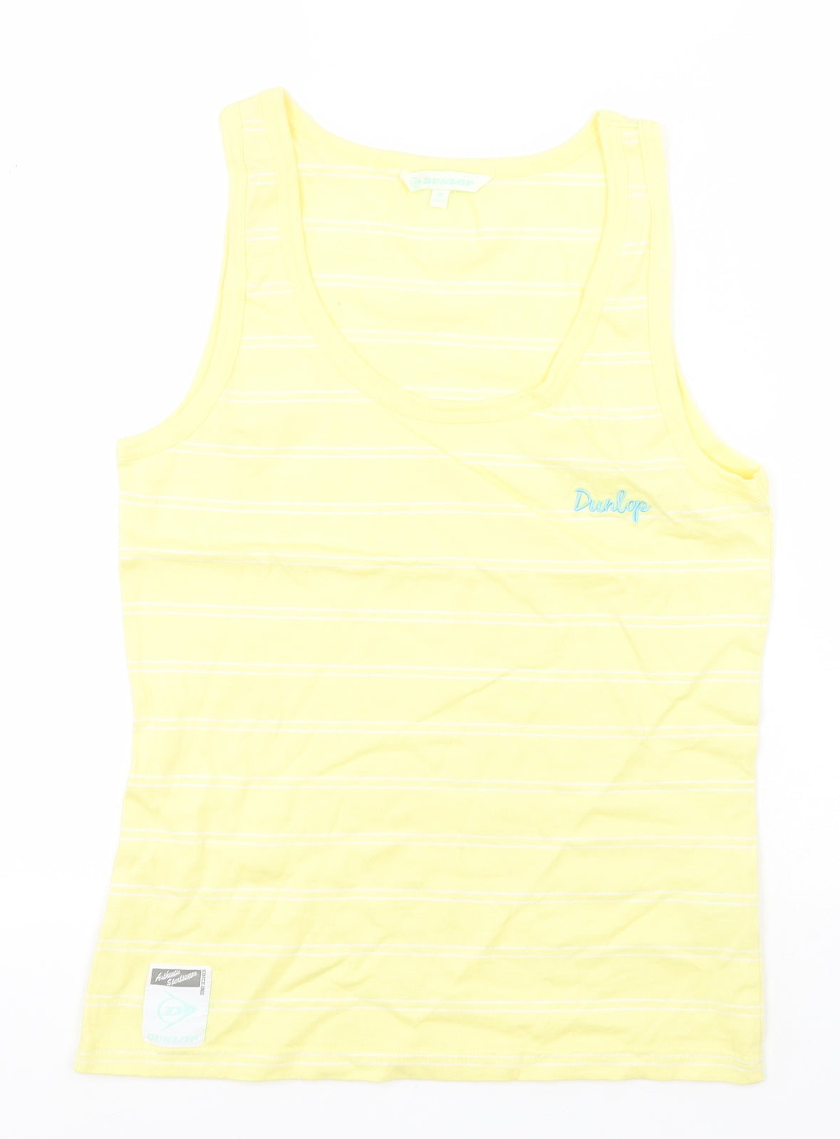 Dunlop Womens Yellow Striped Cotton Basic Tank Size 12 Round Neck